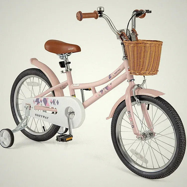 18" Kids Bike Retro Bicycle Adjustable Height Children Girl Bike W/ Basket Pink
