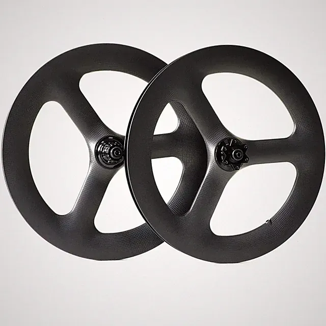 18In Carbon 3 Spokes Wheelset Folding Bike V Disc Brake Fixed Gear Clincher Rim