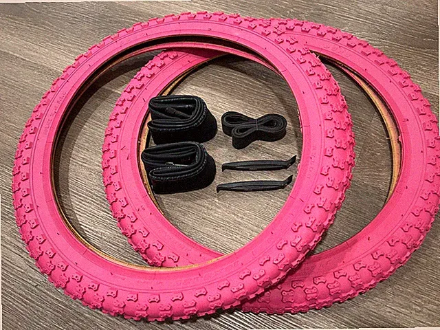 (2) 18X 2.125 ALL PINK COMP STYLE TIRE ,KIDS BIKE, FREESTYLE, BMX BICYCLE TIRES
