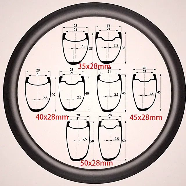 700c Asymmetric Road Bike Carbon Rims Disc/V Brake Tubeless Clincher Wheels