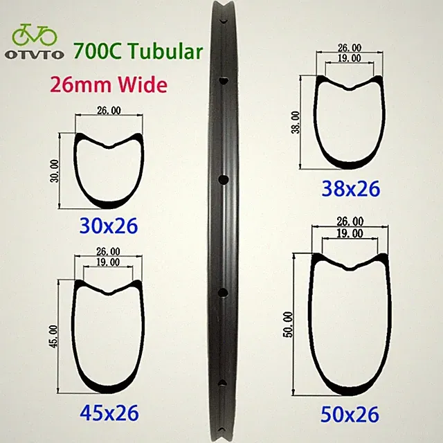 700c Gravel Bicycle Carbon Rim Tubular 26mm Width 30-50mm Depth 18-32 Holes