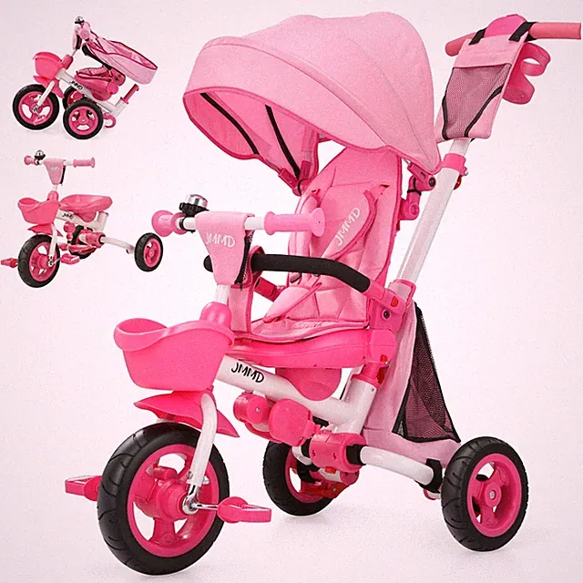8 in 1 Tricycle Stroller Foldable 360 Swivel Seat Canopy Gray 1220 JMMD Push