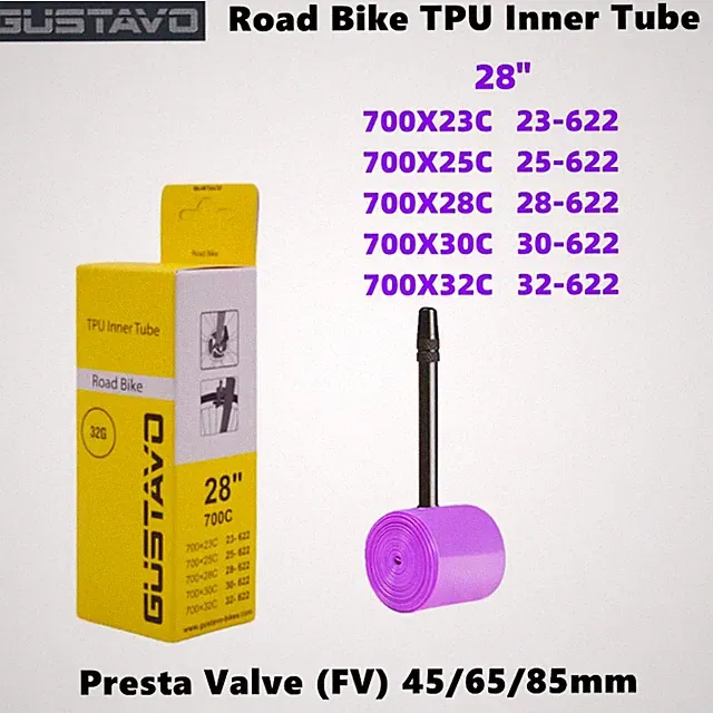 GUSTAVO Road/Gravel Bike TPU Inner Tube 700x18-28/23-32/35-50C FV 45/65/85mm