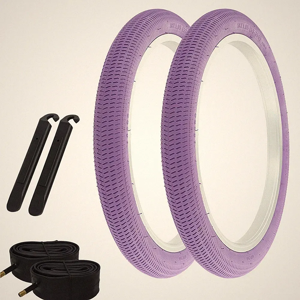 PRO+ HIGH PERFORMANCE BICYCLE BMX TIRE 18" X 1.95 PURPLE BMX/FREESTYLE 6PC SET.
